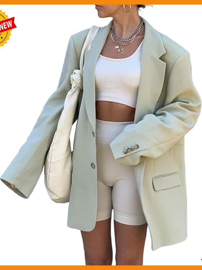 Long Sleeve Oversized Blazer Lapel Collar Double Breasted Office Casual
